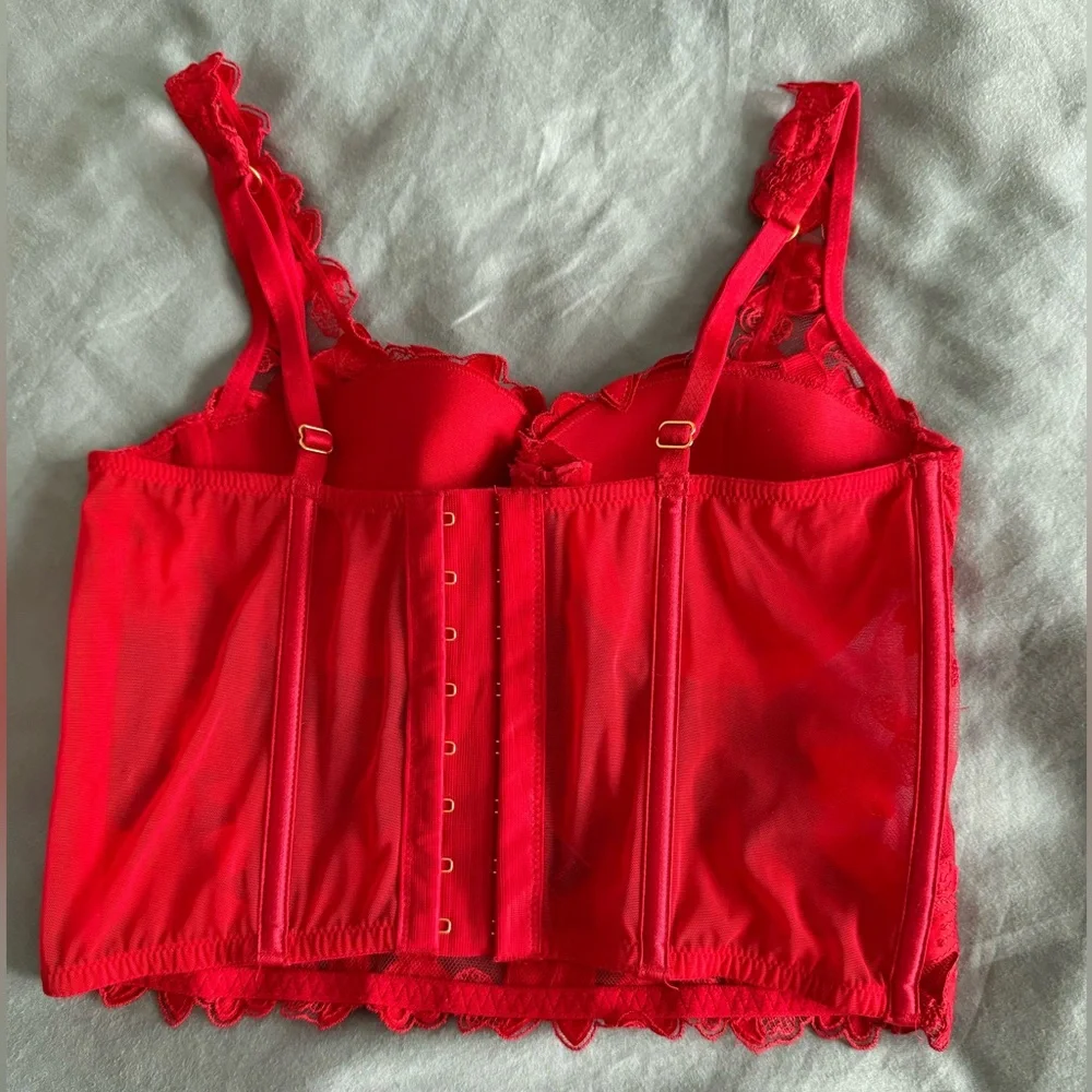 Red Lace Longline Bra & Thong Set - Women Intimates